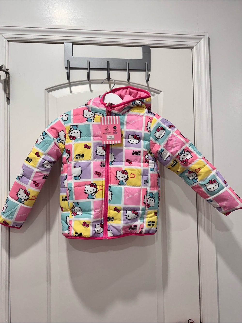Hello Kitty Pink Multi-Color Patchwork Puffer Jacket